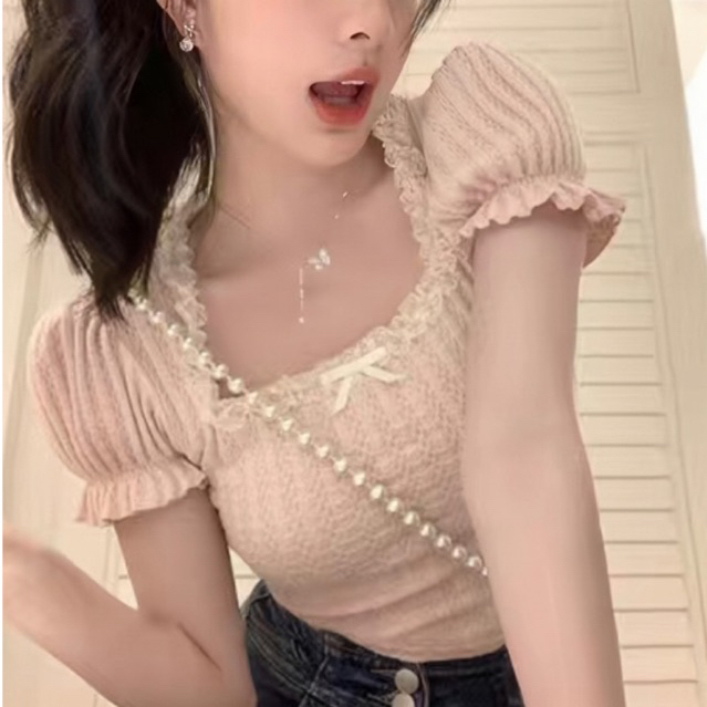 MAYA TOP | CROP TOP LACE RIBBON KOREA | COQUETTE GIRL OUTFIT | GLEAMSWEAR.ID