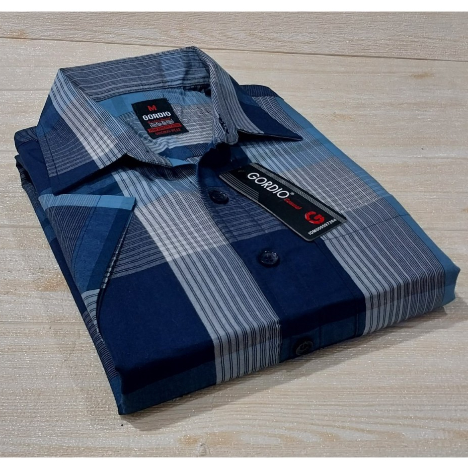 Baju kemeja modis pria terbaru kasual garis kotak gardio lengan pendek original