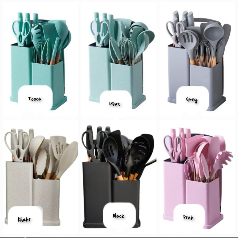 TERMURAH SPATULA SILIKON KITCHENWARE SET 19 PCS / SPATULA SILICONE KNIFES SET / SPATULA SILIKON