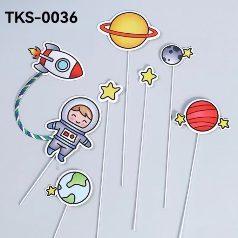 TKS36 - Hiasan Kue Cake Topper Kertas Astronot Planet (7)