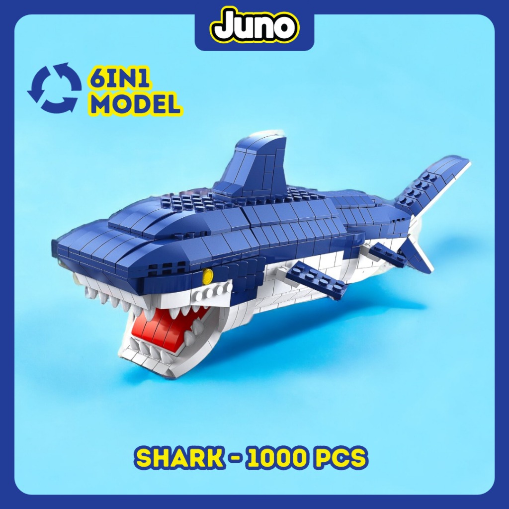 JUNO Mainan Block Bricks Ikan Hiu Blue Shark (1000pcs) 3D Puzzle Mainan Balok Susun DIY