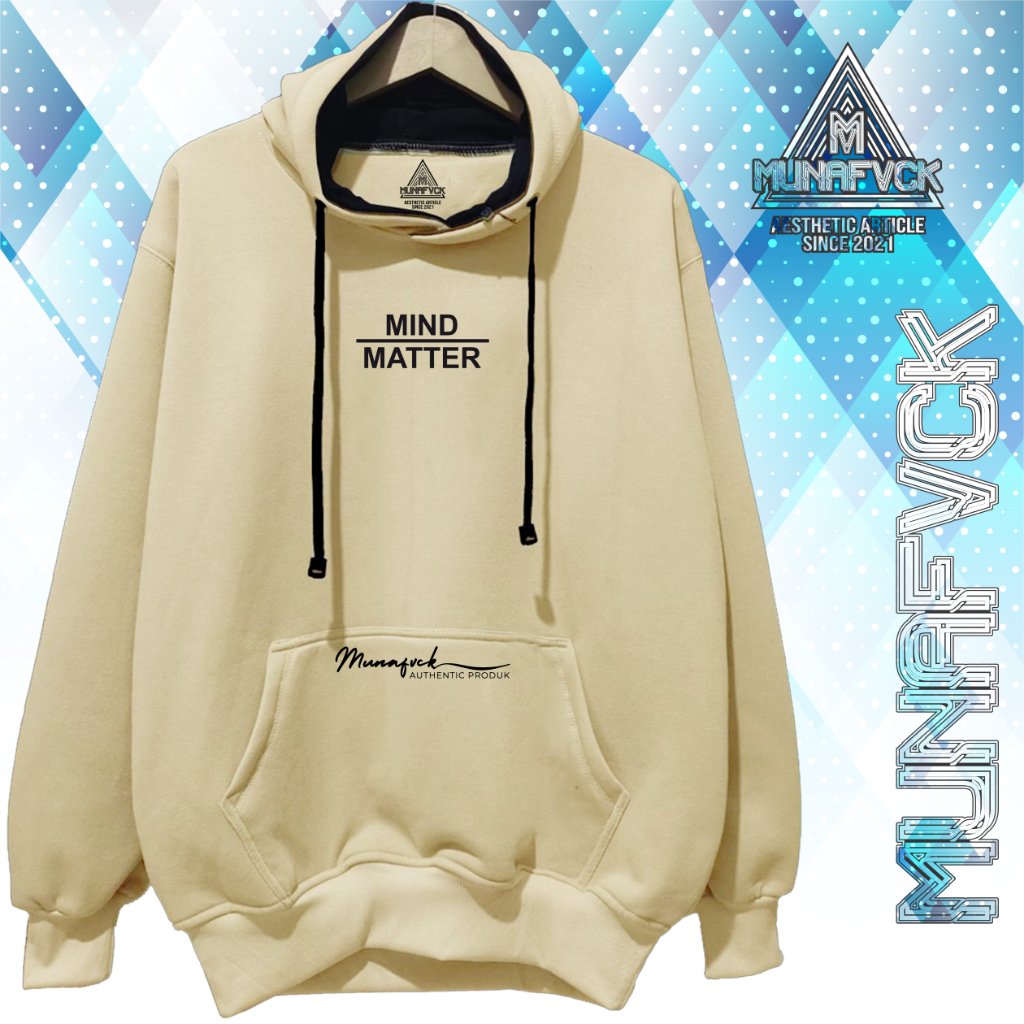 Switer Cowok Distro Original Keren dan Telab 2023 MUNAFVCK Sablon MIND MATTER Warna Cream Keju hody 