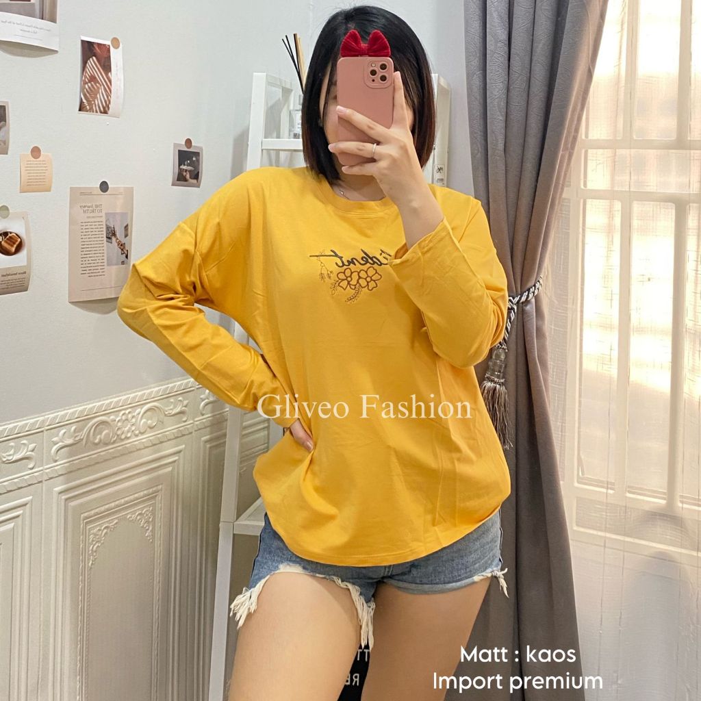 GLIVEO(COD) - KAOS WANITA BUNGA LENGAN PANJANG PREMIUM IMPORT / KAOS LENGAN PANJANG WANITA / KAOS IM
