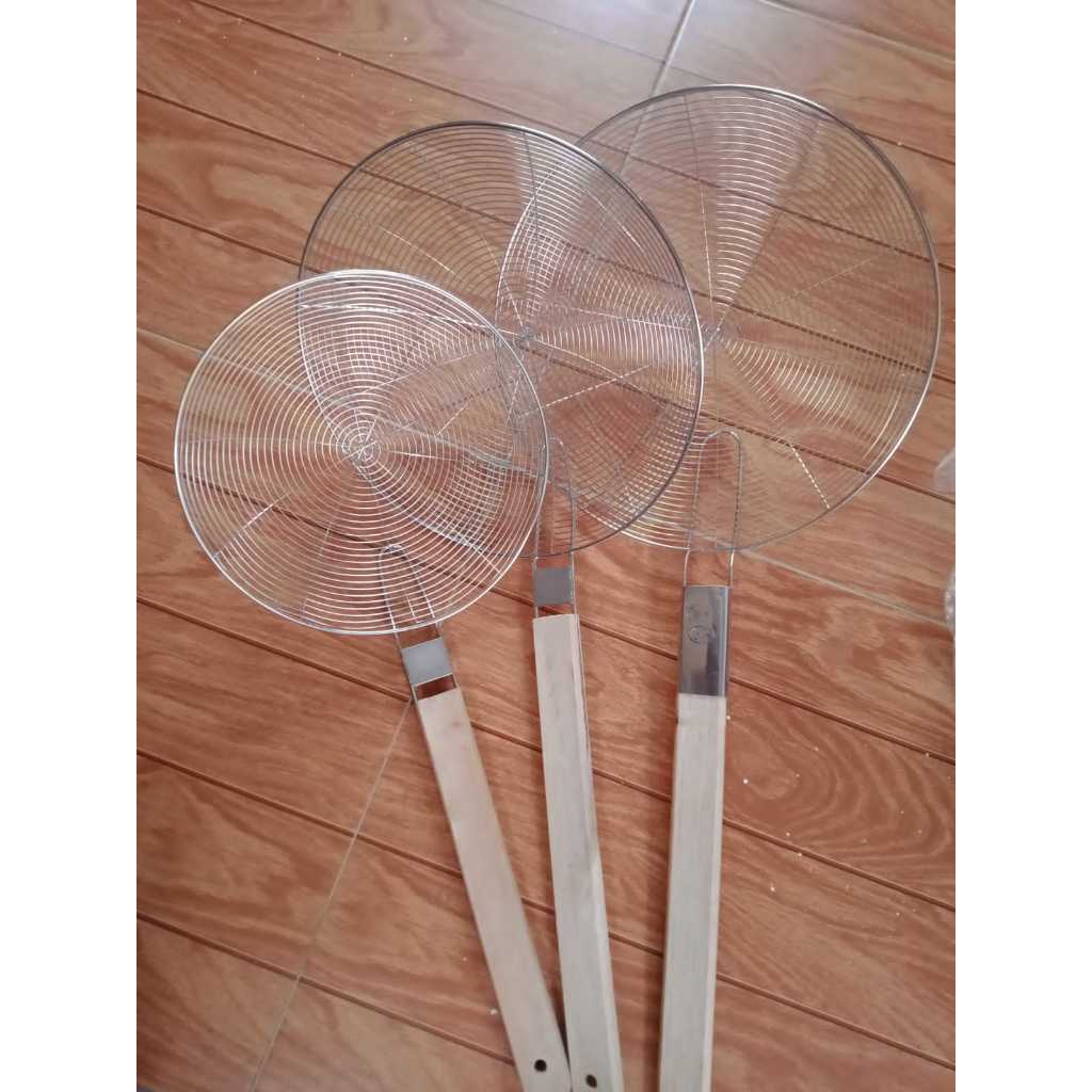 Saringan gorengan parabola gagang kayu, dapur, alat masak serok  besar saring serokan