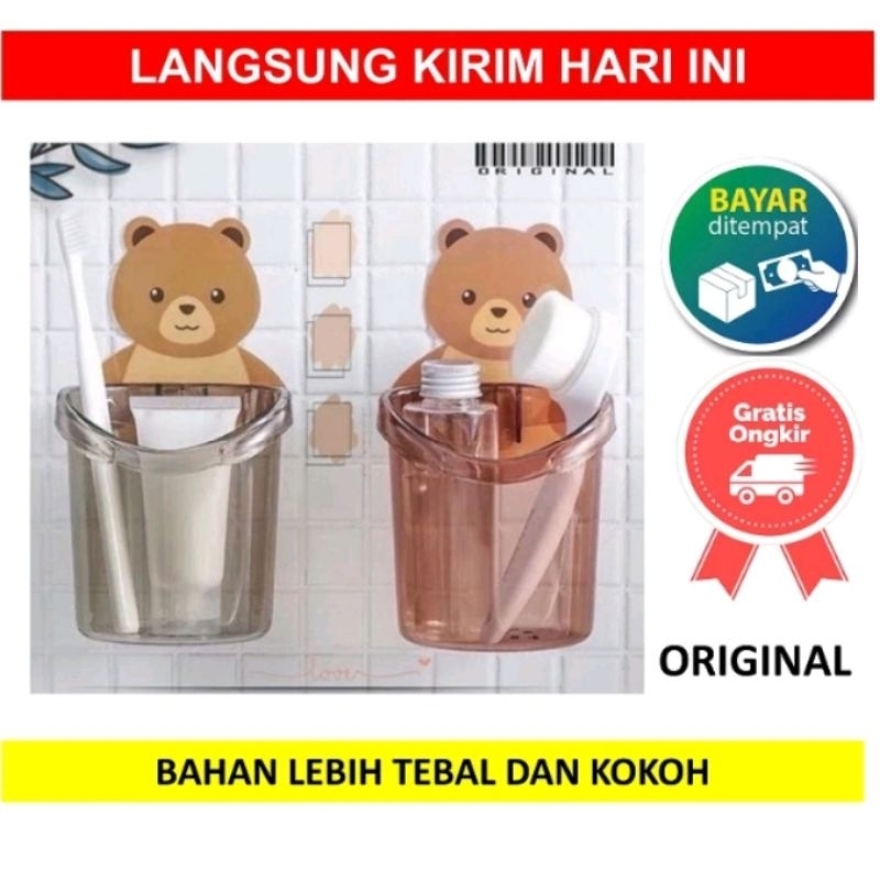 Holder Bear Tempat Sikat Gigi Tempel Dinding Kamar Mandi Odol Brush On Sabun Rak Anak Lucu Karakter