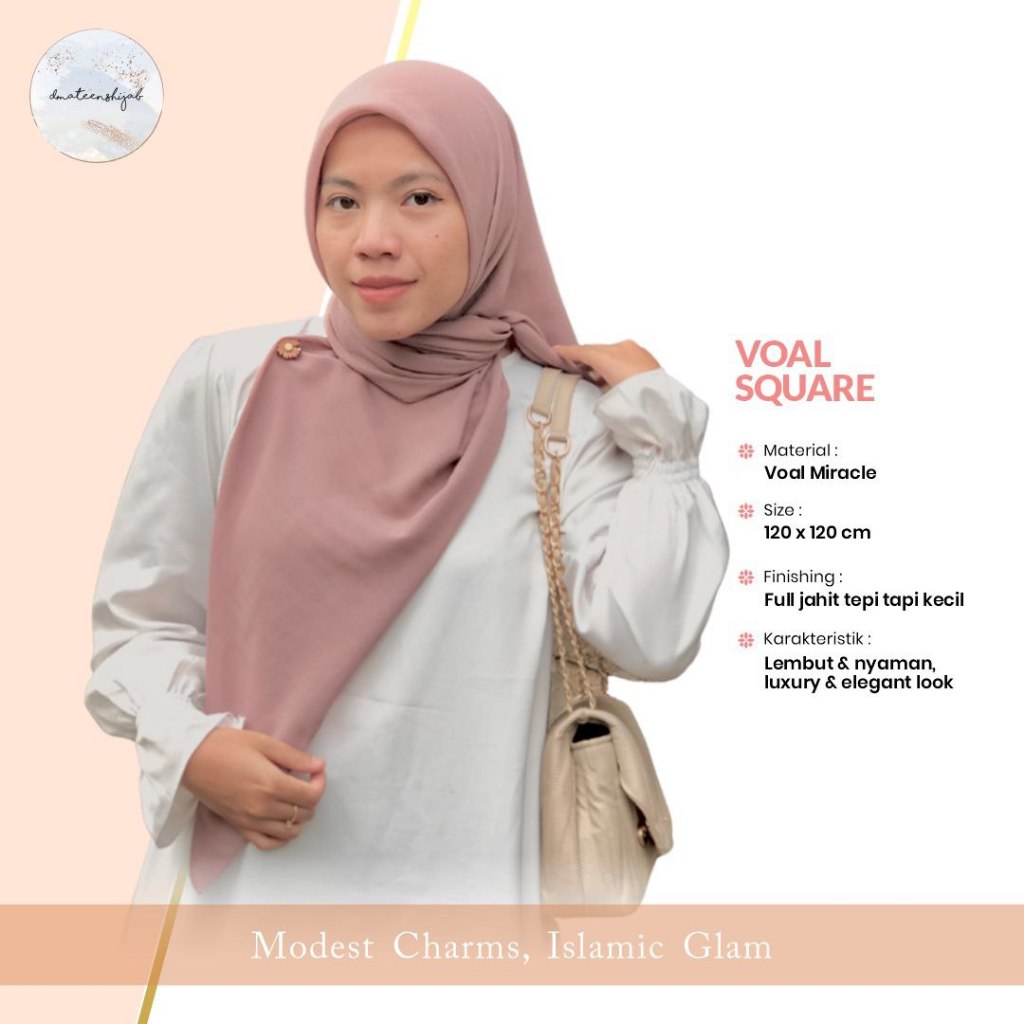 Hijab Segiempat Polos Jilbab Segi Empat Square Bahan Voal Miracle Premium Panjang 120 x 120 cm Dmate