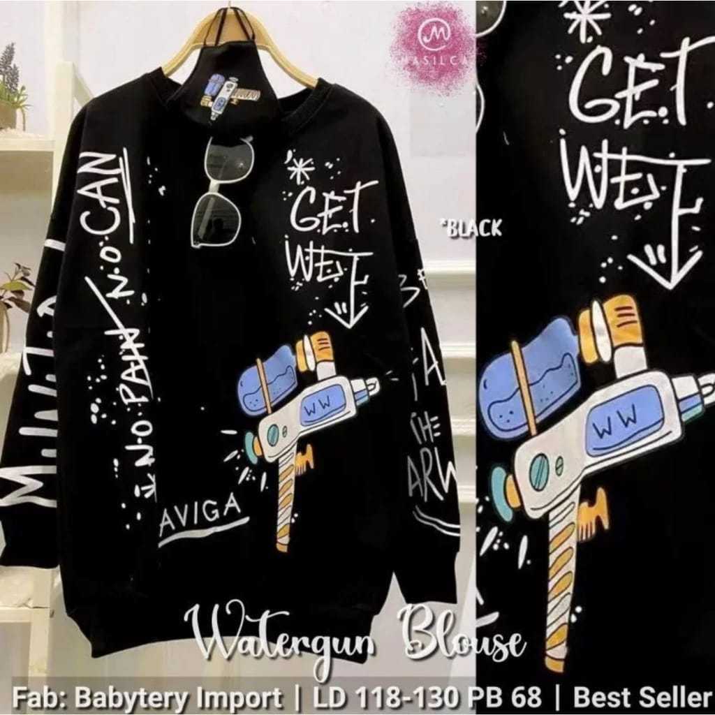 BAJU SWEATER OVERSIZE VESPA BLOUSE TOP LENGAN PANJANG WATERGUN IMPORT MOTIF VESPA / BAJU ATASAN WANI
