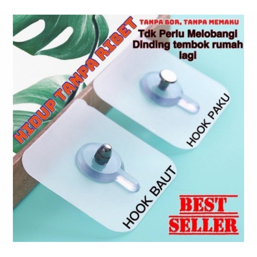 Stiker Tempelan 2 sisi Gantungan Tempel Hook Kait Paku 1 Set pasang +-