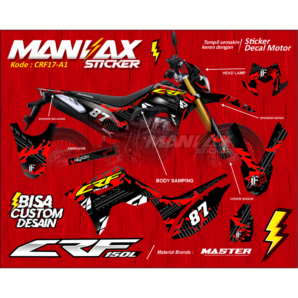 Aksesoris Stiker Motor Cross - Decal CRF 150L Fullbody - Stiker Decal Motor CRF 150L Variasi Warna
