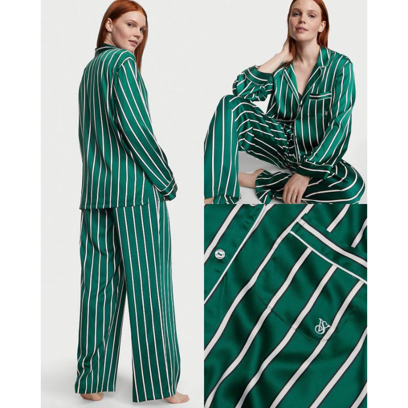 Victoria secret long pajamas set silk stripe
