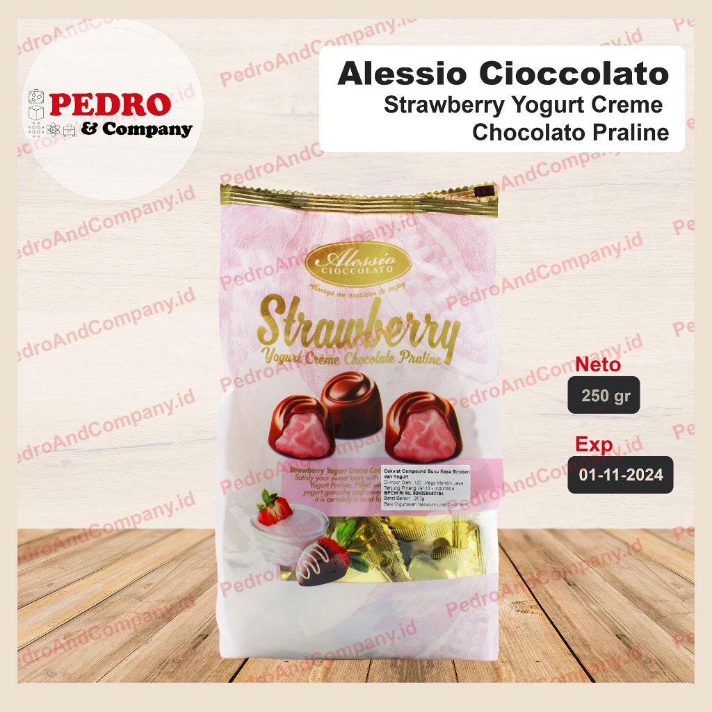 

Alessio coklat STRAWBERRY creme chocolate praline 250 gram stoberi