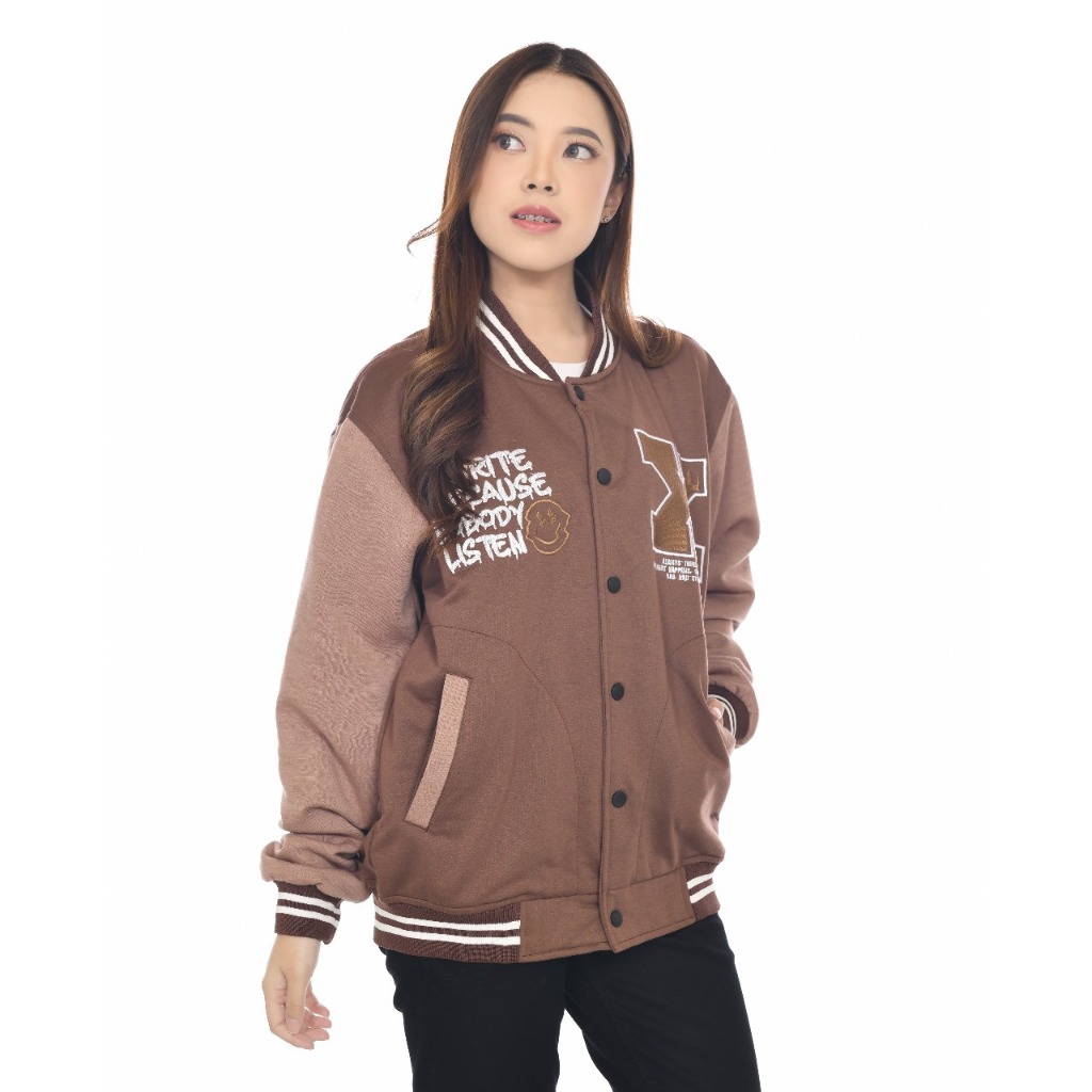 Dhozen Jaket Varsity Fleece Reakles One Layers Coklat