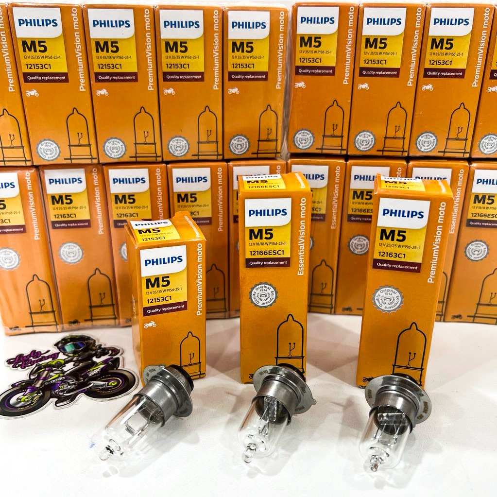 BOHLAM BOLA LAMPU DEPAN MOTOR MERK PHILIPS 35 25 18 WATT TYPE M5 Supra 125 Mio Jupiter Z KLX 150 Sat