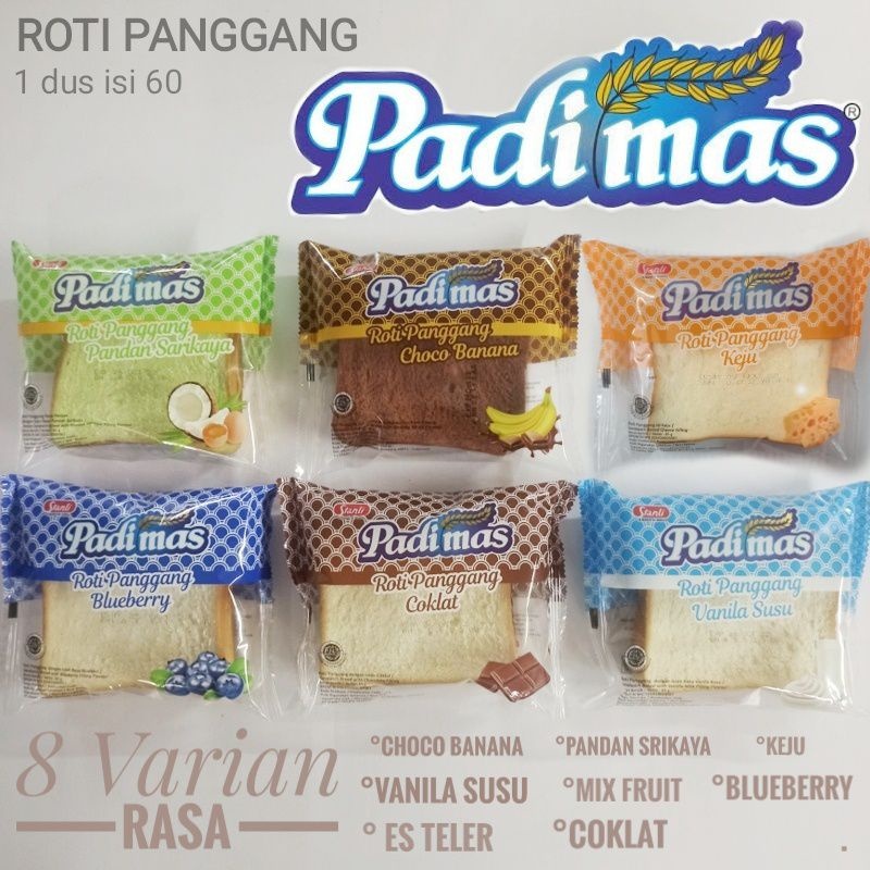 

Padimas Roti Panggang 65 gram All Variant 8 Rasa Cokelat Choco Banana Vanila Susu Pandan Srikaya Blueberry Keju Mix Fruits Es Teler Ropang Kue Cemilan Anak Sarapan Makanan Ringan Grosir Murah Satua/Eceran/Grosiran