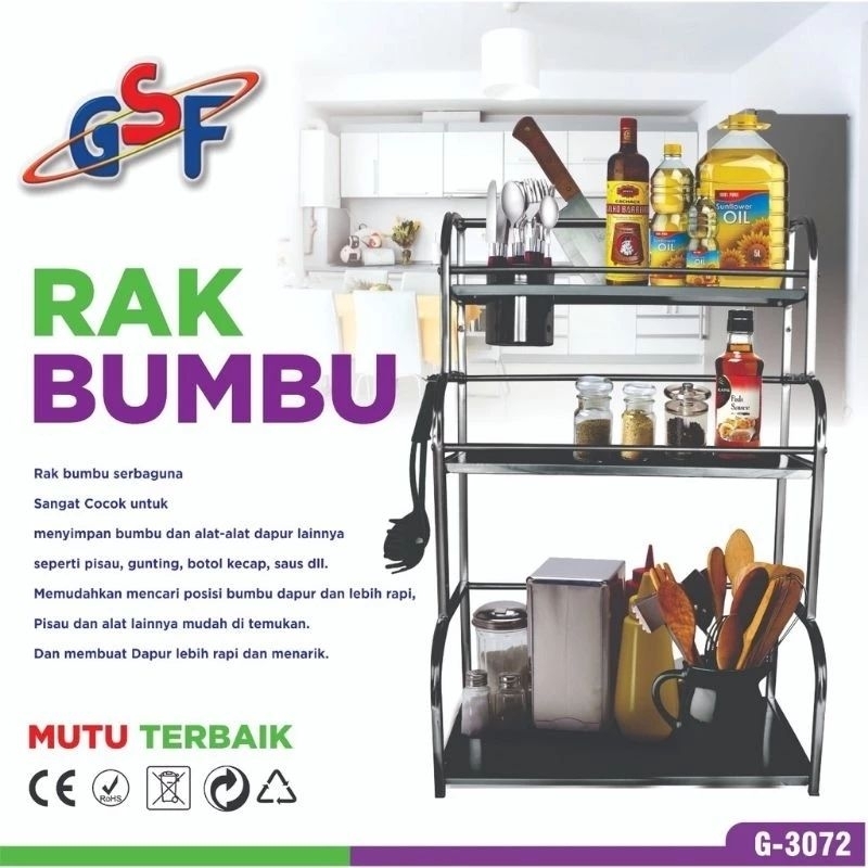 RAK BUMBU SUSUN 3 GSF G-3072 rak peralatan dapur susun 3 rak stainless steel susun 3 rak alat dapur 