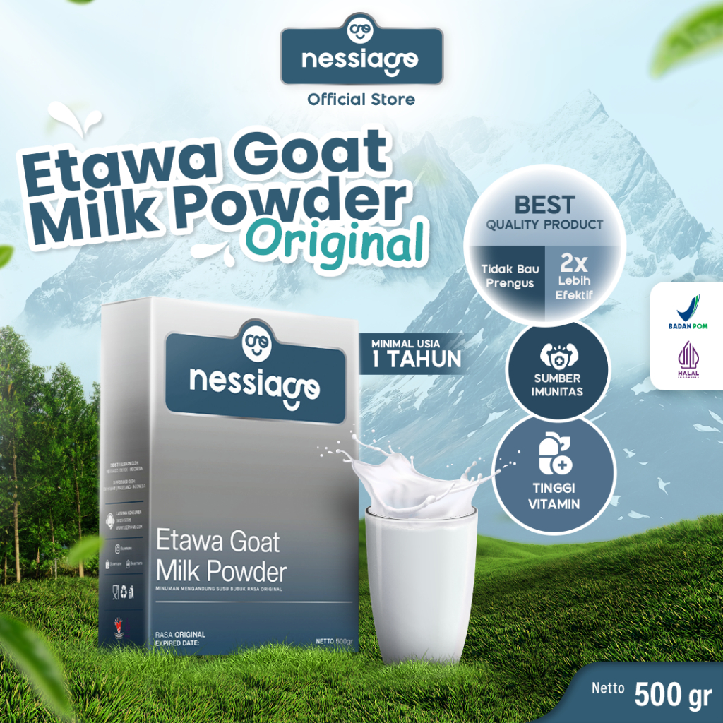 

Nessiago Susu Kambing Etawa Bubuk 1/2 KG Rasa Original | Ettawa Goat Milk Powder Drink COD Natural Asli Herbal Pemulihan Pengobatan Sesak Nafas Paru Paru Asam Urat Saraf Kejepit Alergi Rematik Perkokoh Tulang Gigi Lansia Orang tua BalitaTerjangkau tunai