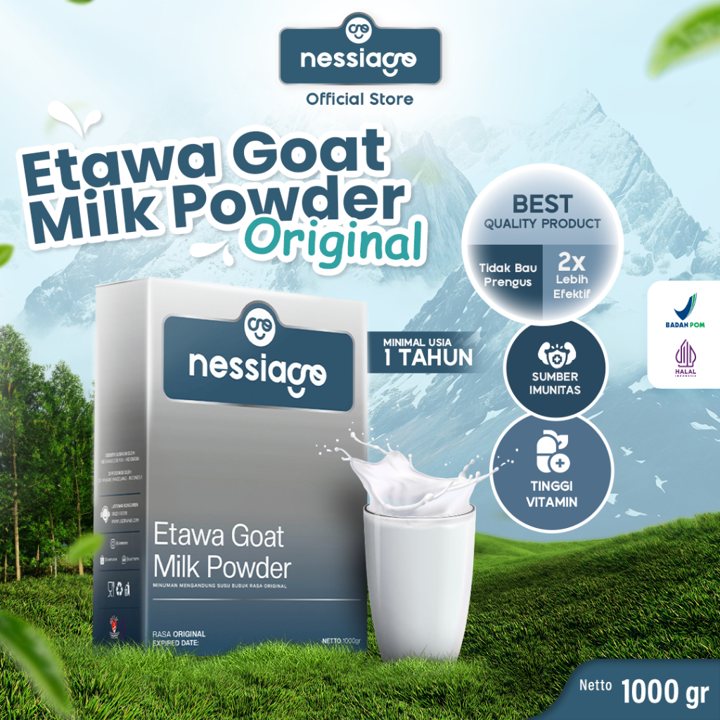 

Nessiago Susu Kambing Etawa Bubuk 1 KG Rasa Original | Ettawa Goat Milk Powder Drink COD Natural Asli Herbal Pemulihan Pengobatan Sesak Nafas Paru Paru Asam Urat Saraf Kejepit Alergi Rematik Perkokoh Tulang Gigi Lansia Orang tua BalitaTerjangkau tunai