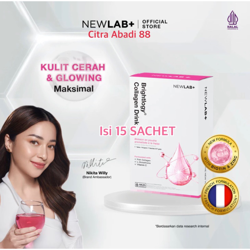 Newlab collagen drink 15 sachet Beaudelab Newlab+ Brightlogy kolagen beautylab dan gr gram minuman o