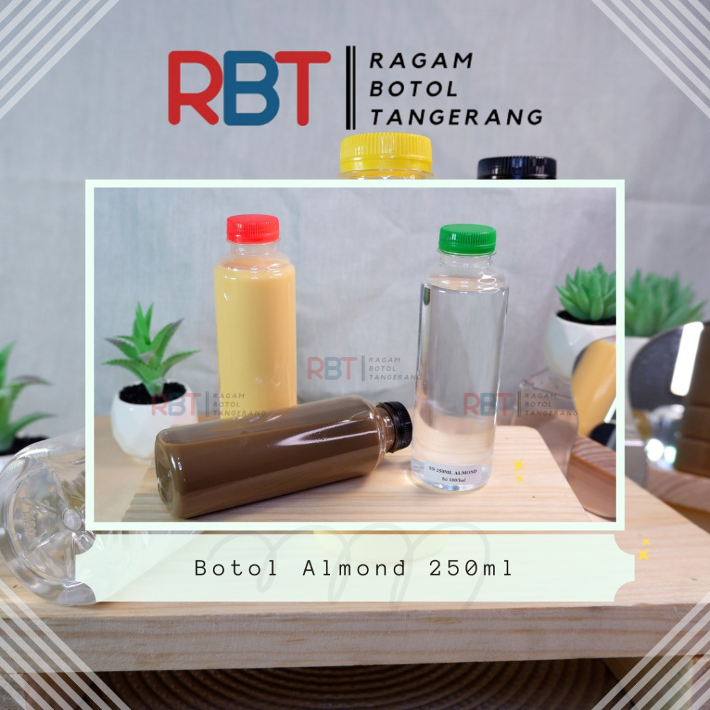 Botol PET 250ml/Botol Almond 250ml/Botol PET Tutup Short Neck