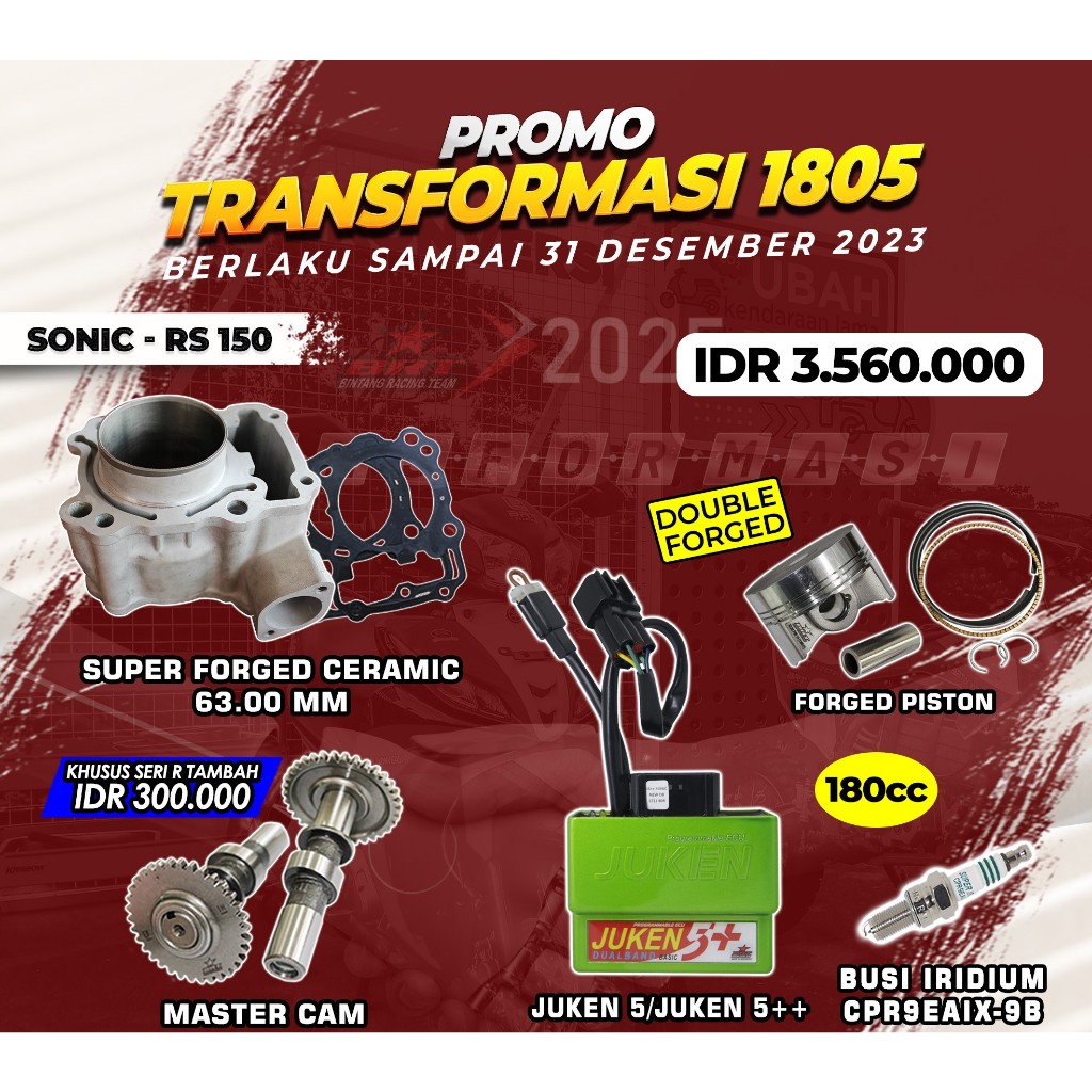 PAKET BORE UP | SONIC/RS 150 | 180 CC | BRT