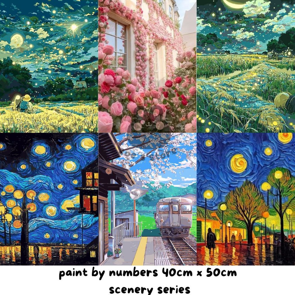 

[Papapa Store] - COD - Paint by number 40 x 50cm Canvas Paint By Number Kit Digital Oil Painting DIY Painting kit Lukisan - Scenery Series