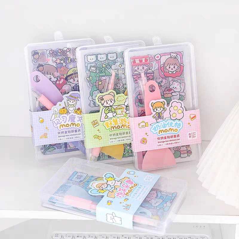 1 SET BOX STIKER SPATULA PINSET PISAU / JOURNAL SET LUCU 19in1