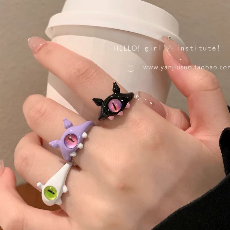 COD❤️Cincin Korea Funny Monster Hitam Ring Big Eye Sweet Cool Kartun Lucu Aesthetic Warna-warni Cincin Couple  Untuk Anak Perempuan- cl