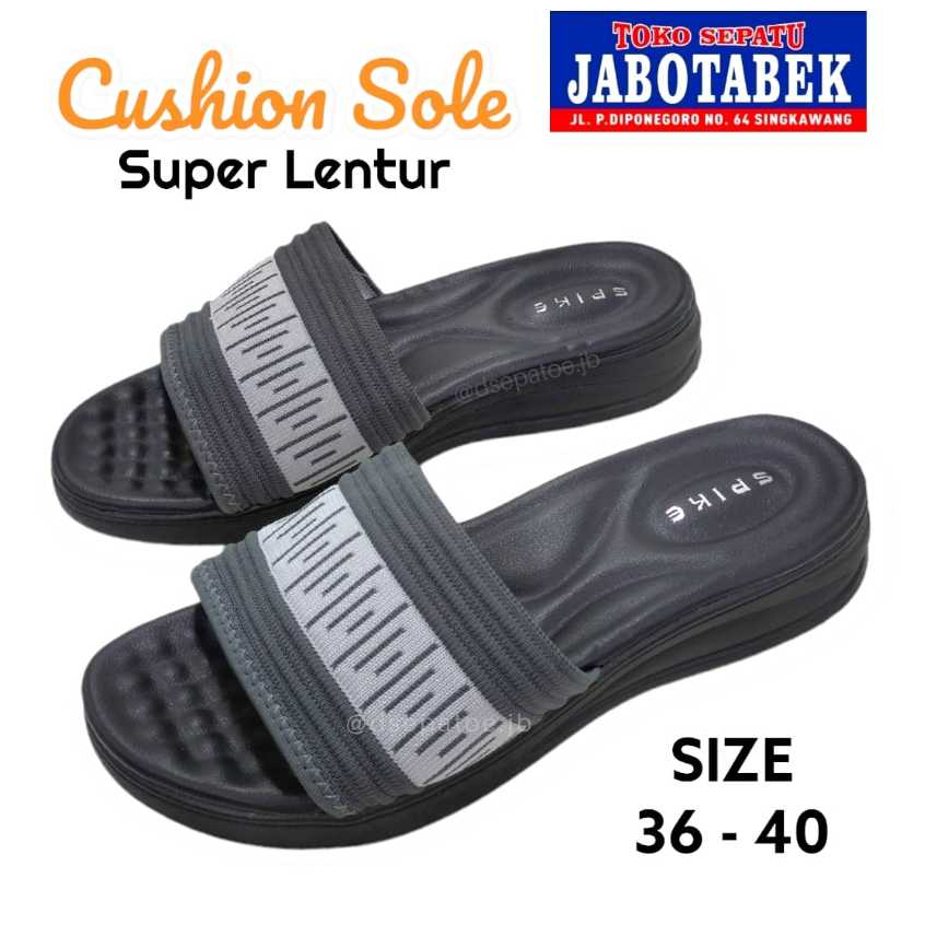 [COD] SANDAL SELOP WANITA RAJUT CUSHION SOLE EMPUK LENTUR KARET ANTI SLIP SPIKE WARNA DARK GREY ABU 