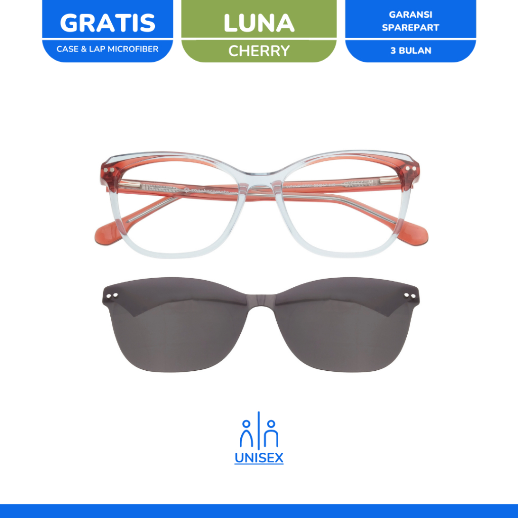 zonakacamata - Clip On Luna Cherry - Frame Kacamata - Pria/Wanita - Minus/Silinder/Plus