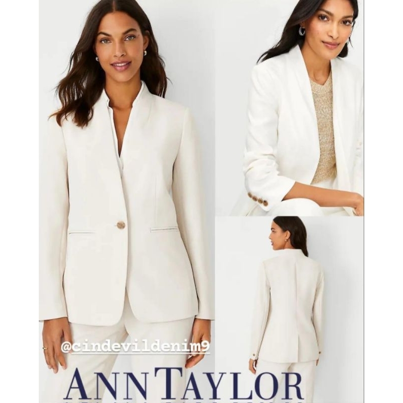 ann taylor long open colarless  blazer linen