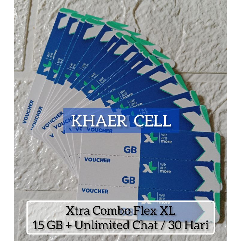 Grosir voucher XL Xtra Combo Flex (XL) 15 GB + Unlimited Chat / 30 Hari (Harga Per 10 Pcs)