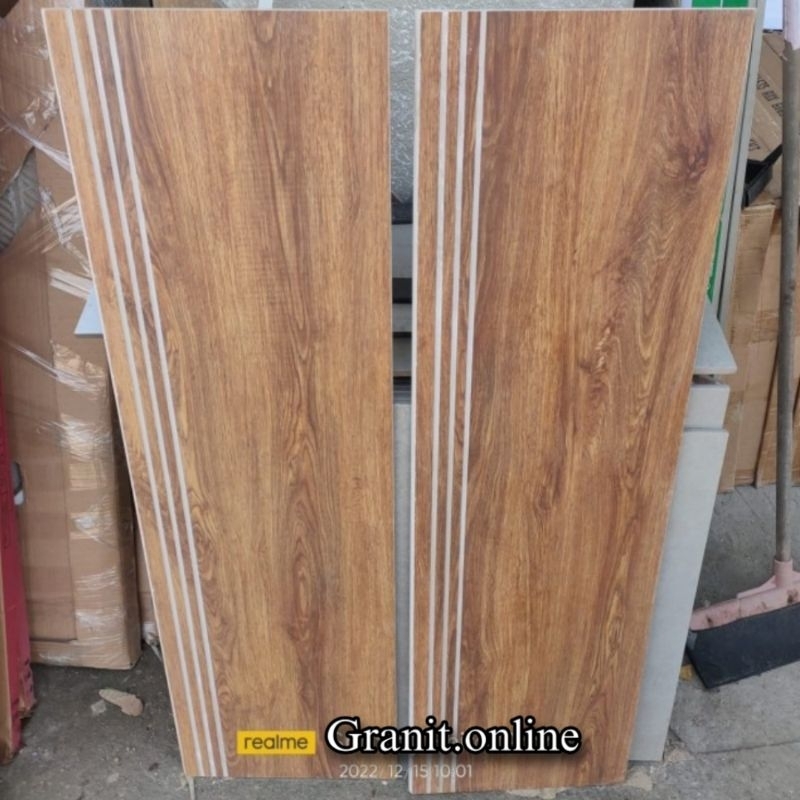 Granit lantai anak tangga stepnosing bevel motif kayu nuka dark brown garuda kw1 dopp matt