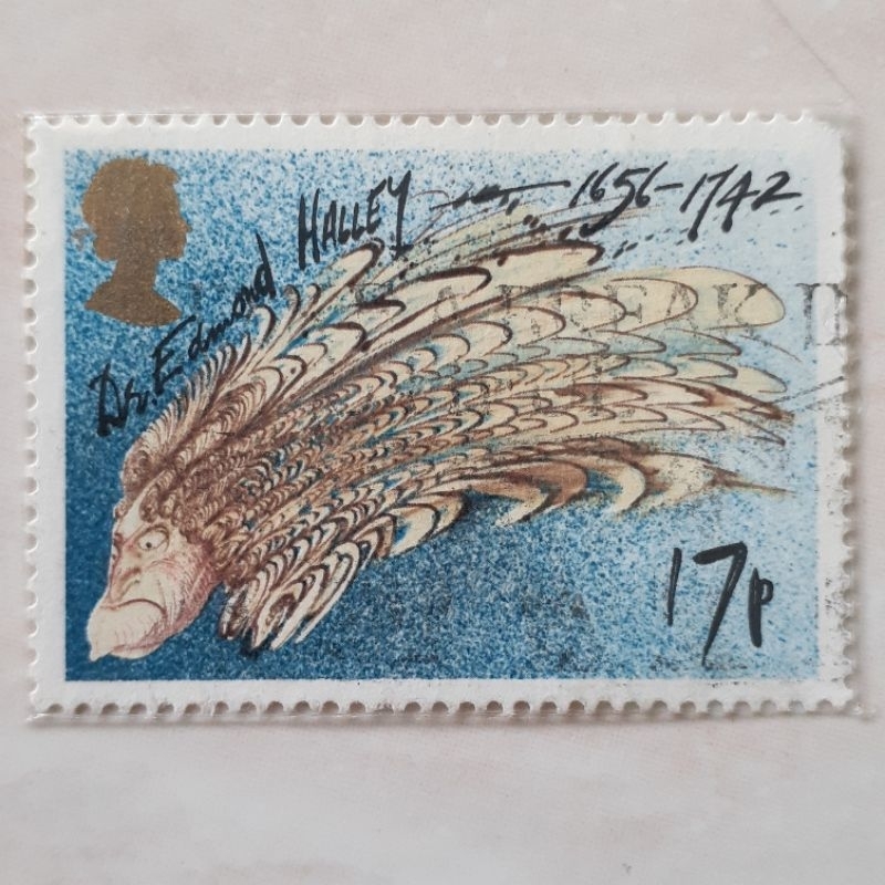

Perangko Inggris Britania Raya & Irlandia Utara Halley's Comet (Dr. Edmund Halley as Comet) Tahun 1986