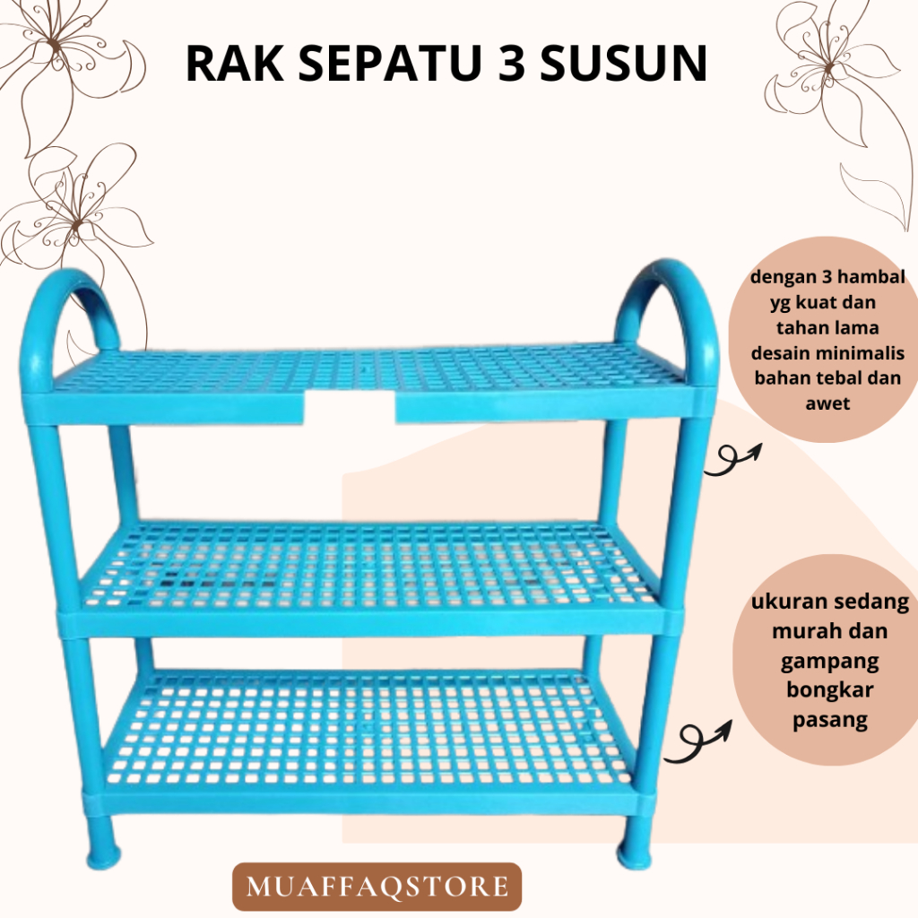 Rak Sepatu 3 Susun Plastik Rak Besar Tempat Sandal Rak Sepatu Kokoh Plastik
