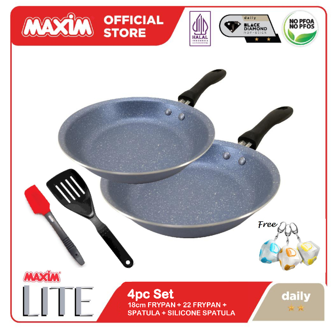 Maxim Lite 4pcs Spesial Bundle Wajan Teflon Anti Lengket 18cm, 22cm Frypan & Spatula