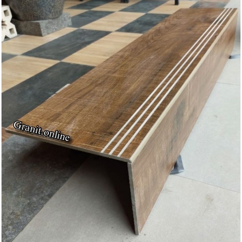 Granit lantai anak tangga stepnosing bevel motif kayu dopp matt lengowood grace kw1