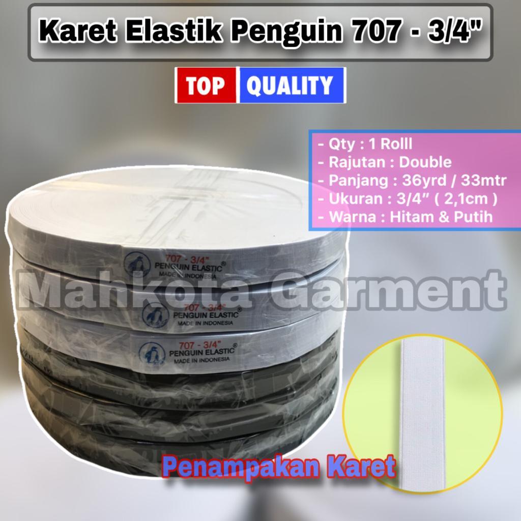 Karet Elastik Penguin 707 - 3/4inc | Karet elastis celana  2,1cm / 21mm panjang 36 yard/Roll | Karet