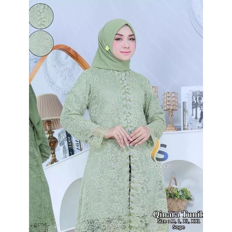 (COD)KEBAYA TUNIK BROKAT QINARA~KEBAYA TUNIK MEWAH~KEBAYA BROKAT PESTA~KEBAYA TUNIK PAYET KANCING 10