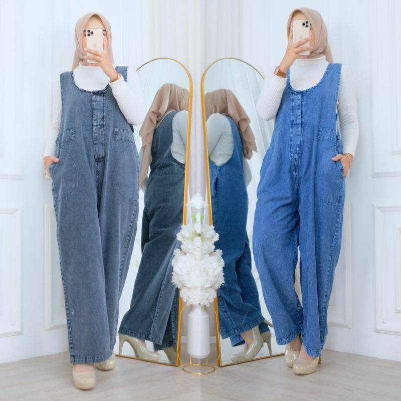 Overall Jeans Jumbo Baju Kodok Jumpsuit Irin Overall Kulot Wanita Denim Terbaru