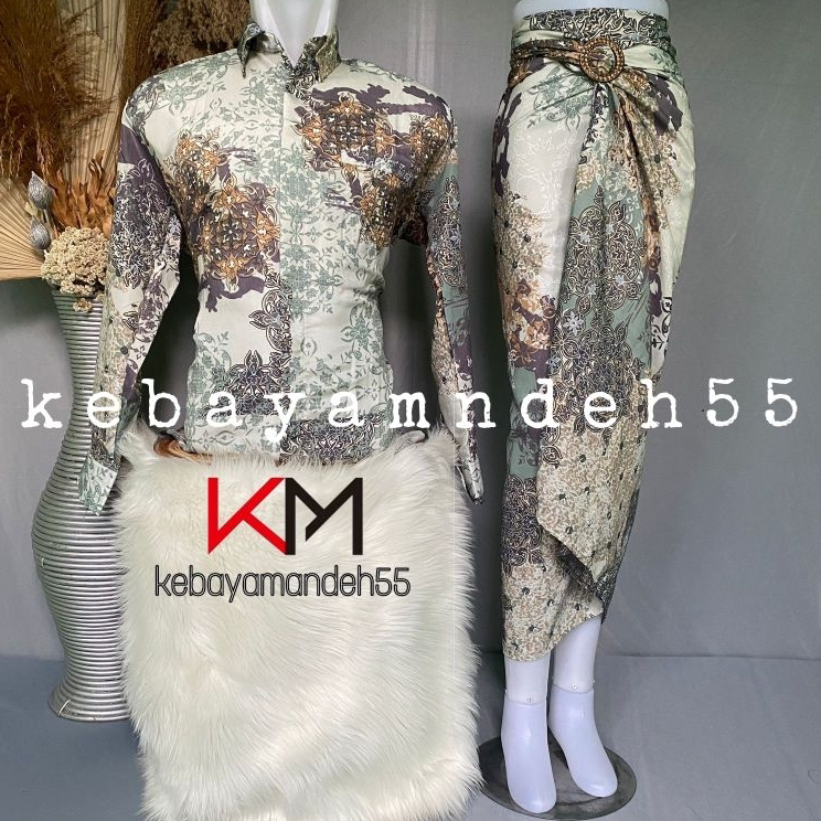 Paling Popular KEBAYAMANDEH55 - [MLY MINT]-SET COUPLE KEMEJA BATIK PRIA ROK PLISKET ROK LILIT ROK WI