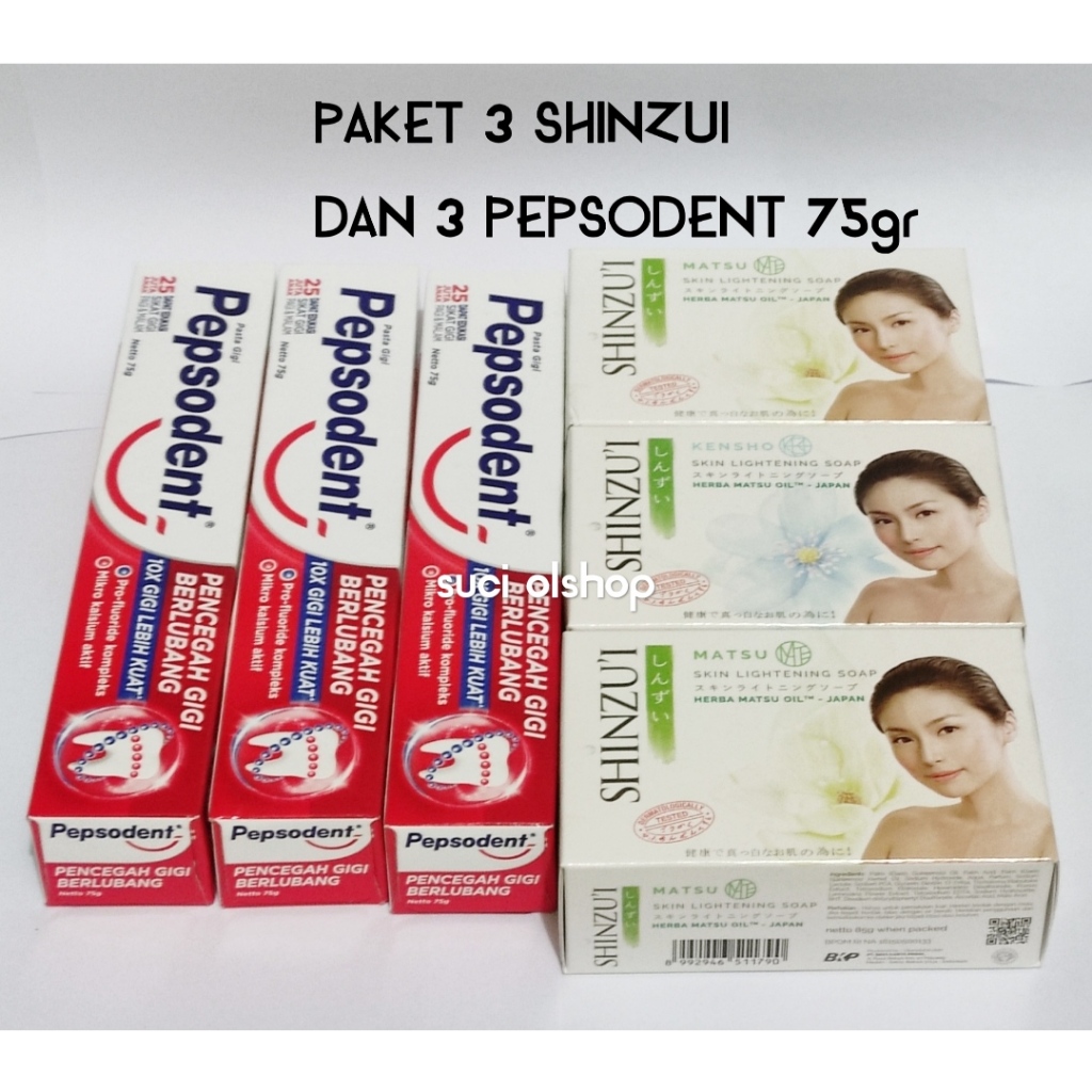 PAKET 3 PCS SABUN SHINZUI DAN 3 PCS ODOL PEPSODENT 75gr
