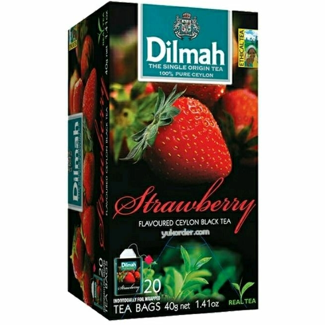 

DILMAH Strawberry Flavoured Ceylon Black Tea Individually Foil Wrapped 20 Teabags