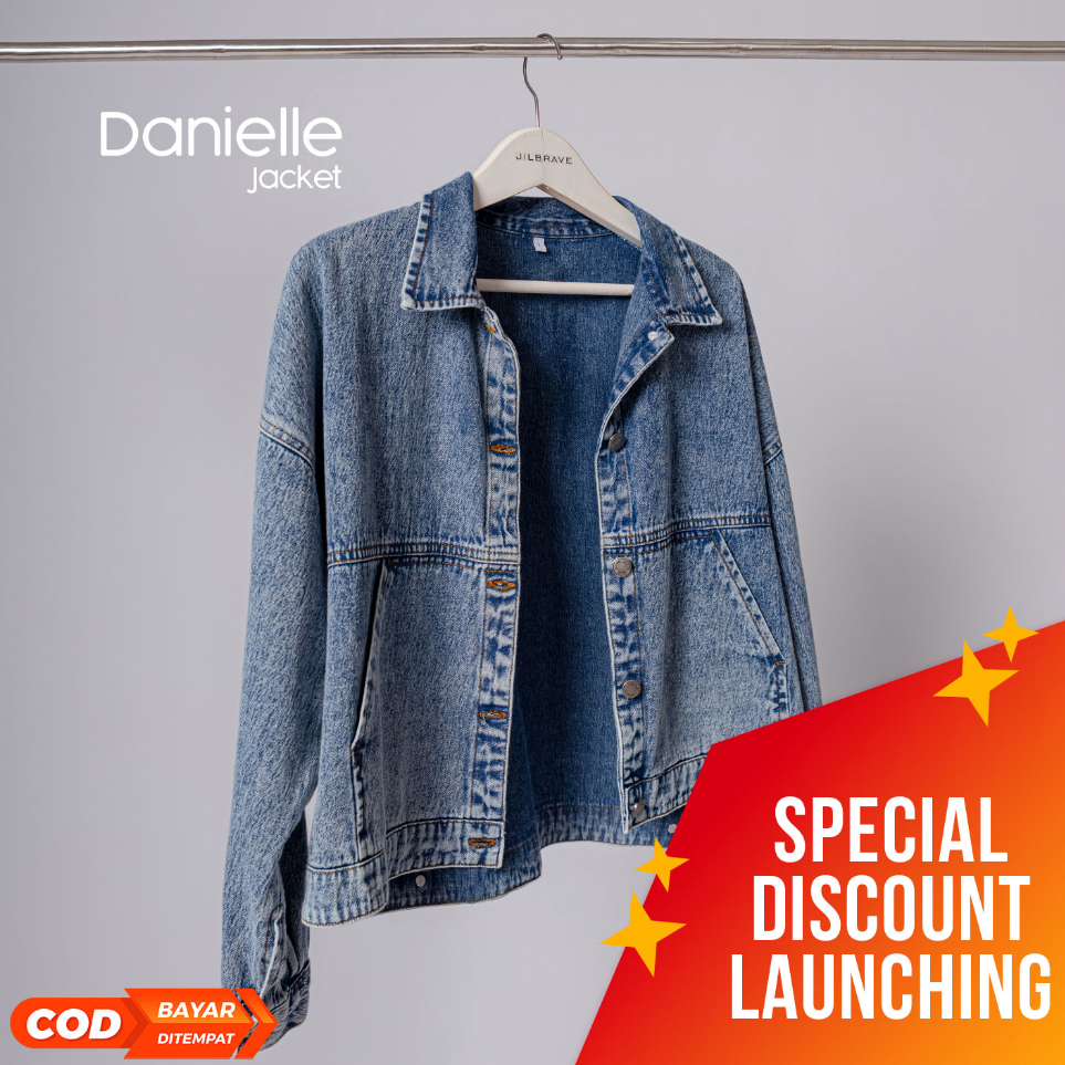 Murah Jilbrave Danielle Jacket | Jaket Jeans Wanita | Korean Outer Denim Blue
