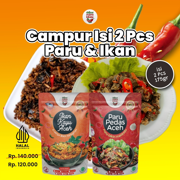 

Bundling isi 2 Pcs Paru Pedas Aceh dan Ikan Kayu Aceh Kemasan 175 gram | Dapur Mami Kikas | Paru dan cakalang siap saji