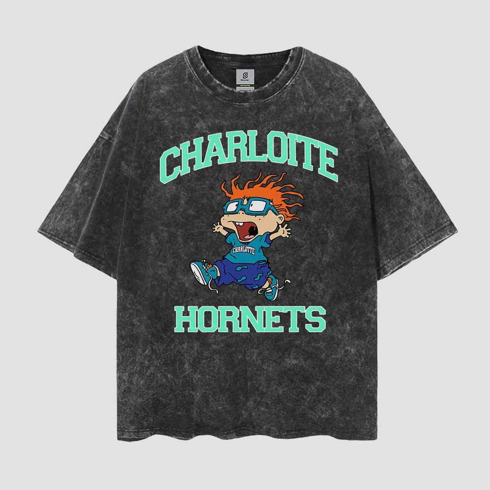 Charloite Hornets Vintage Style Oversize Washed Tee