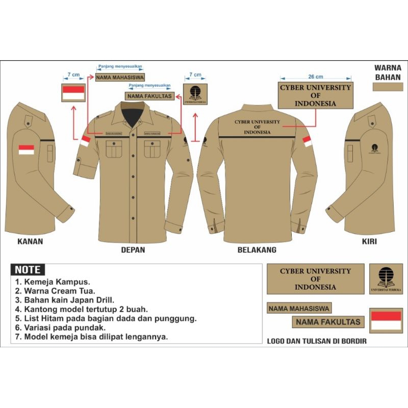 READY STOCK KEMEJA PDH UNIVERSITAS TERBUKA WARNA CREAM