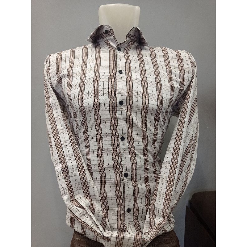 Alisan Kemeja Panjang Motif Kotak Garis Slimfit