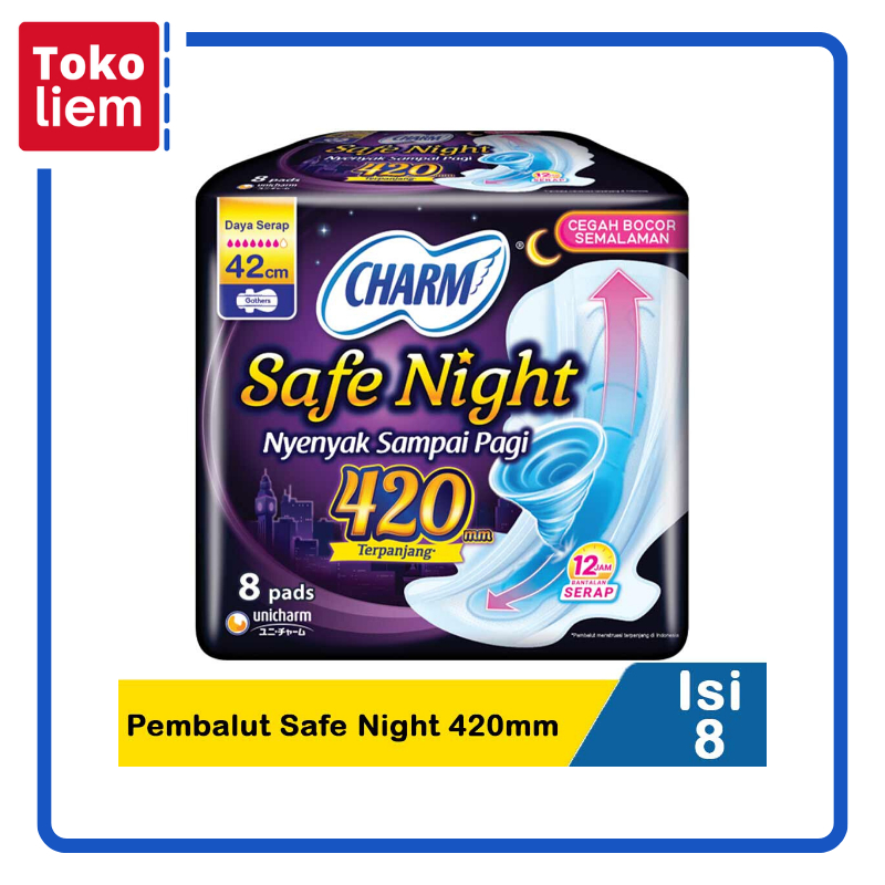 Charm Pembalut Safe Night 8'S Wing 42cm