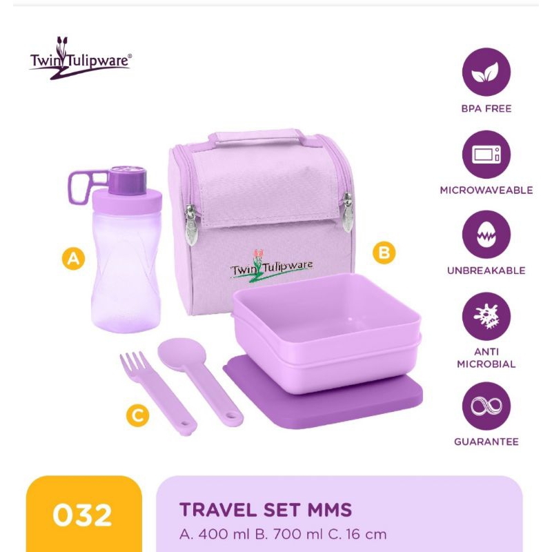 tempat bekal paket travel set MMS tulipware.