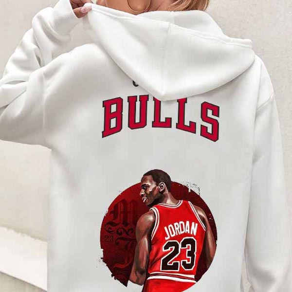 Chicago Bulls Jordan Hoodie Bahan Cotton Fleece | Pullover & Zipper Hoodie White